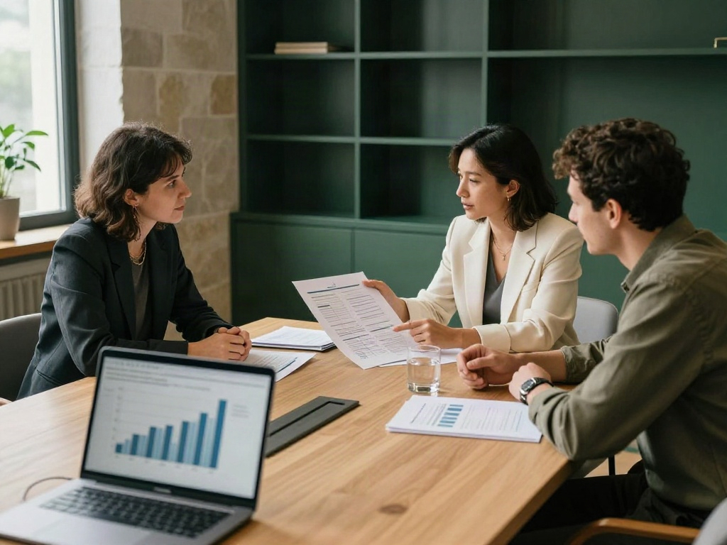 Consultants sharing analysis and strategic ideas around a meeting table